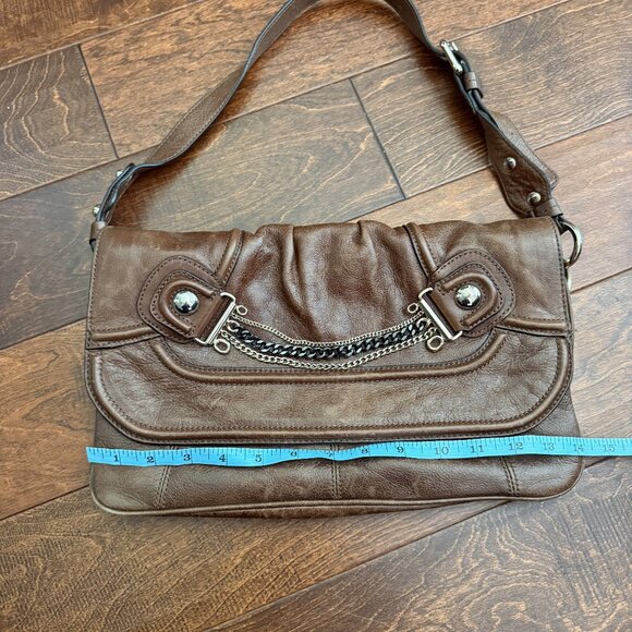 Guess Marciano Cassie Chocolate Leather Shoulder Bag with Chain Detail - Picture 10 of 13